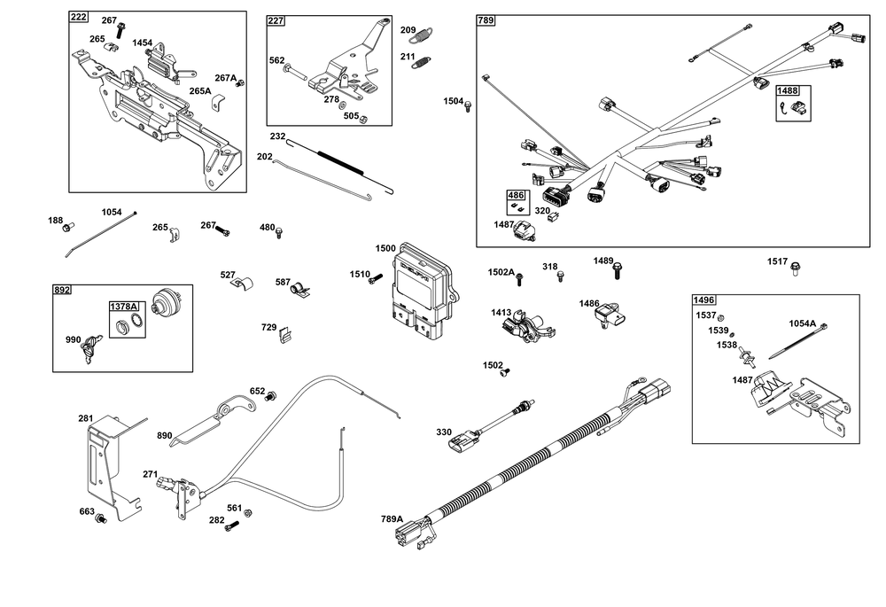 Controls Group Diagram and Parts List for 61E377-0050-J1 400000 - 699999 Briggs and Stratton Engine
